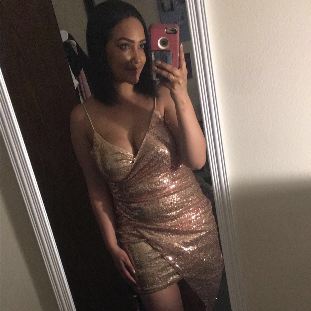 Pink sequin asymmetrical bodycon dress